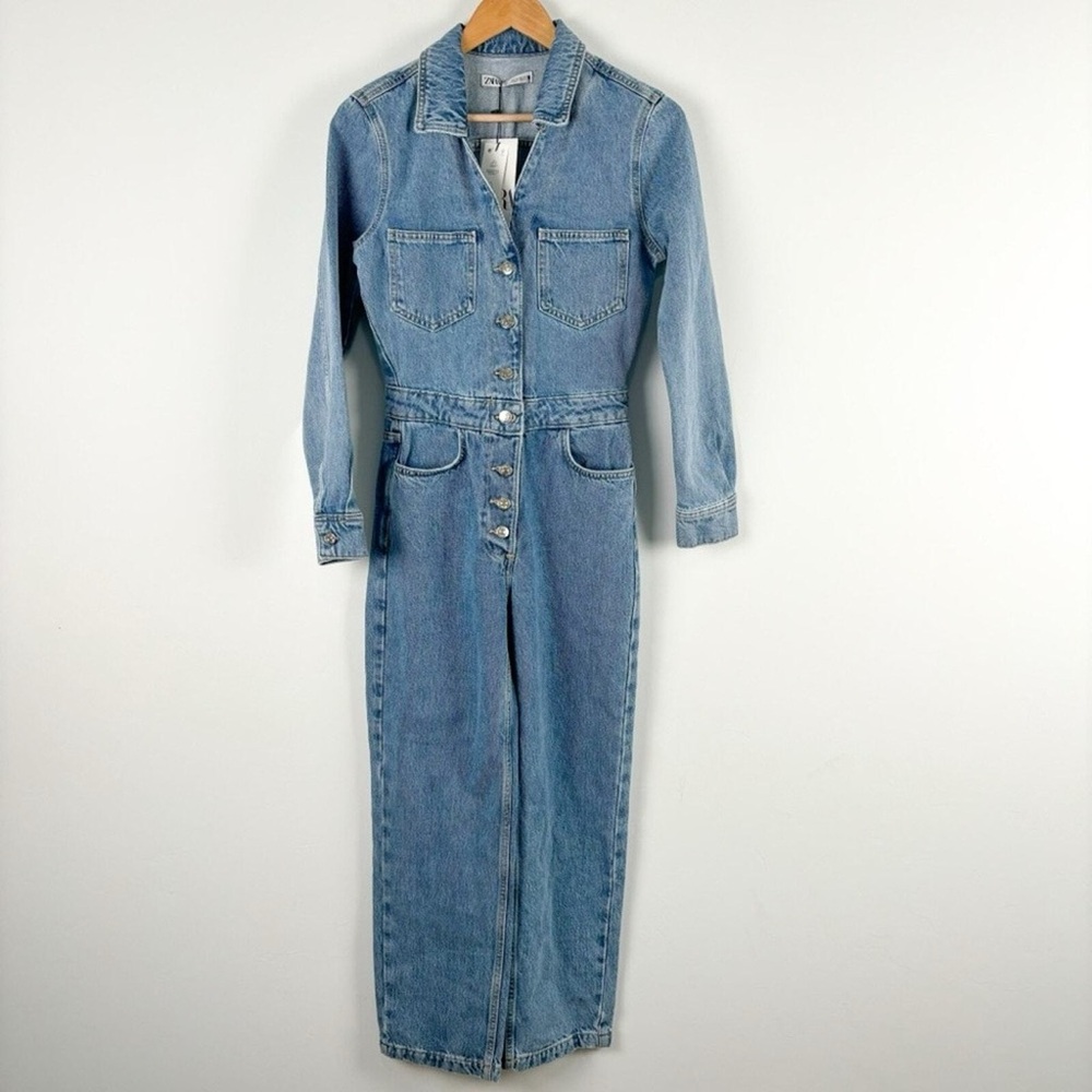 Zara Light Blue Denim Overalls